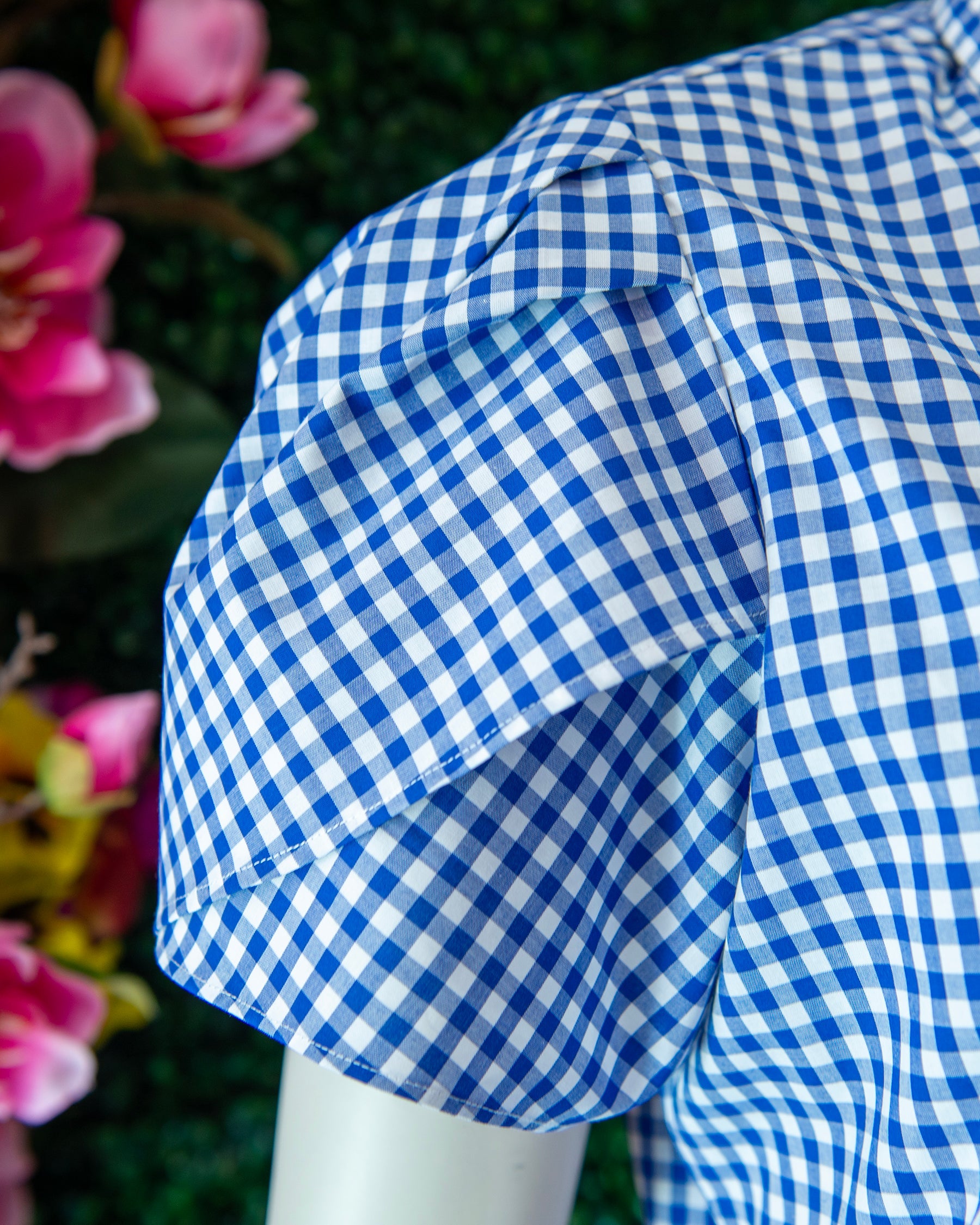 Navy Gingham Tulip Sleeve Popover