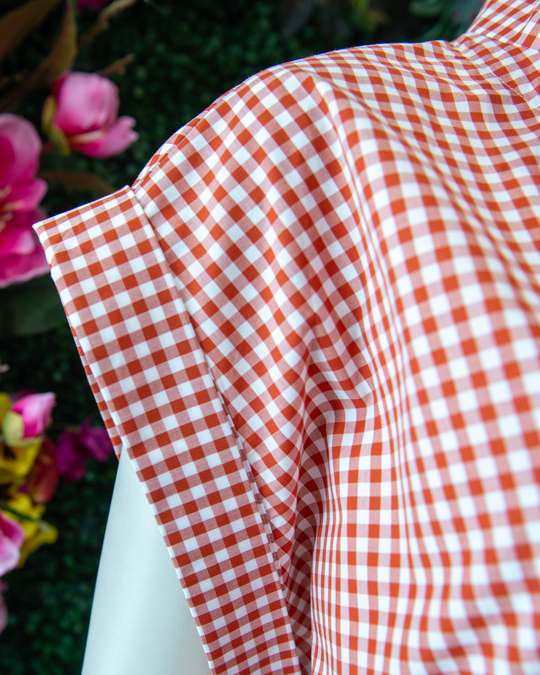 Orange Gingham Cap Sleeve Dress