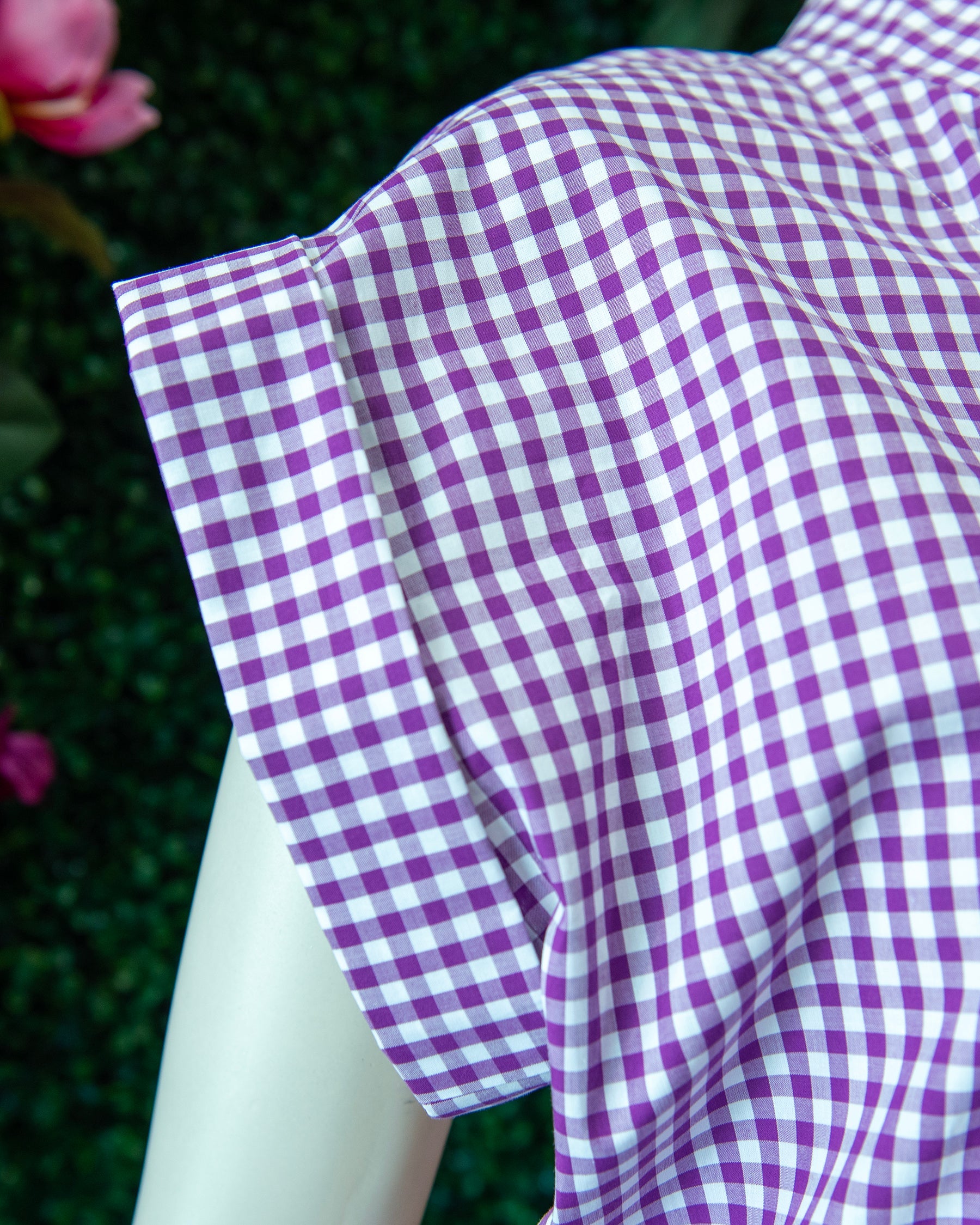 Purple Gingham Cap Sleeve Dress