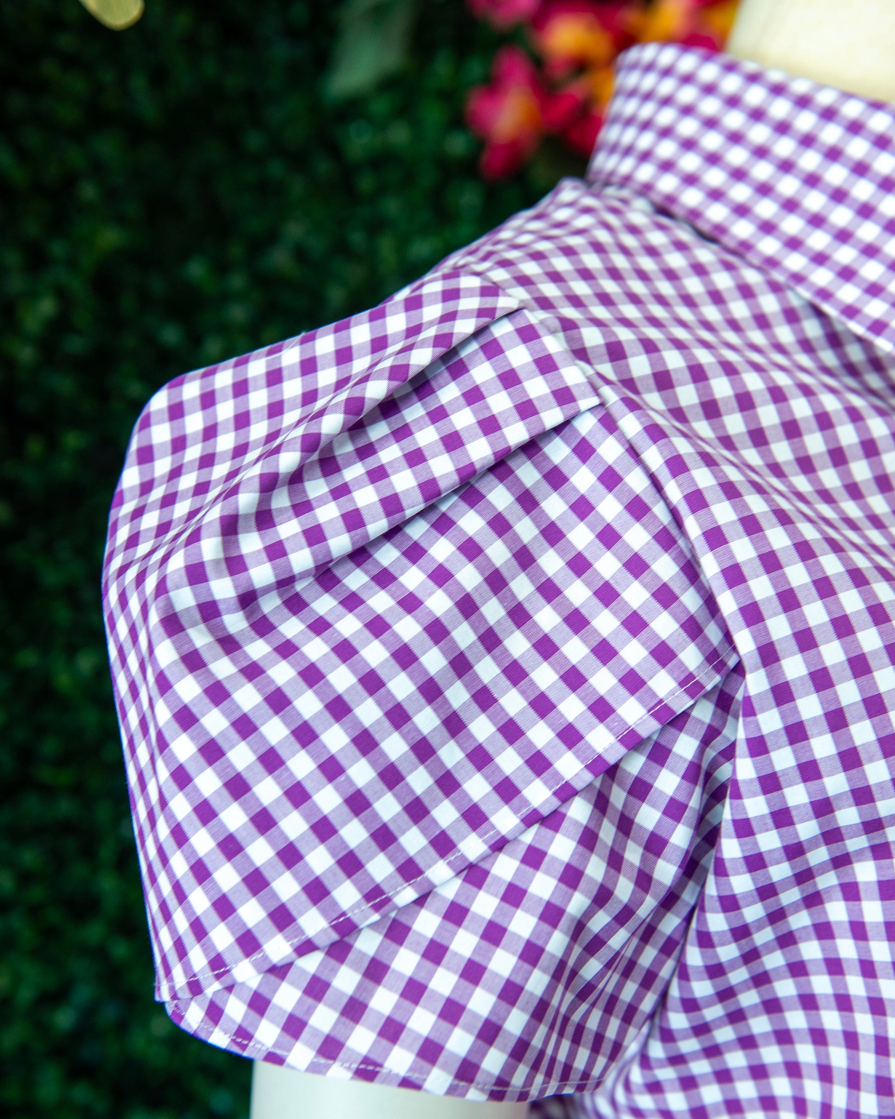 Purple Gingham Tulip Sleeve Popover