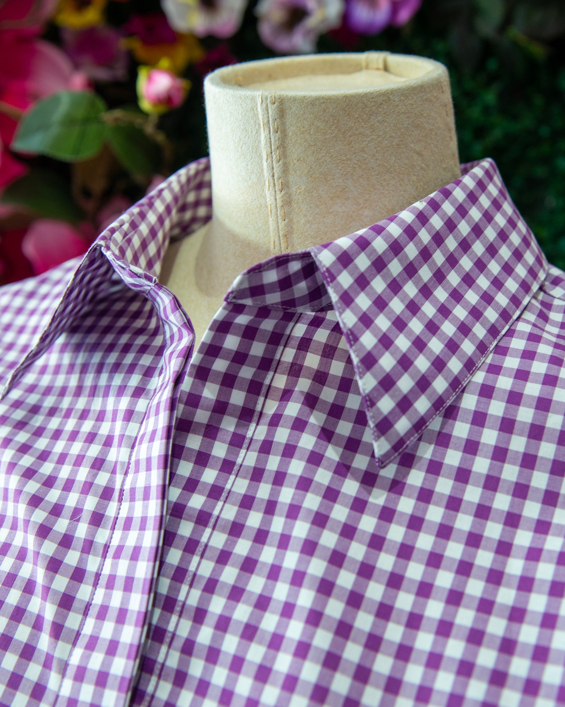 Purple Gingham Tulip Sleeve Popover