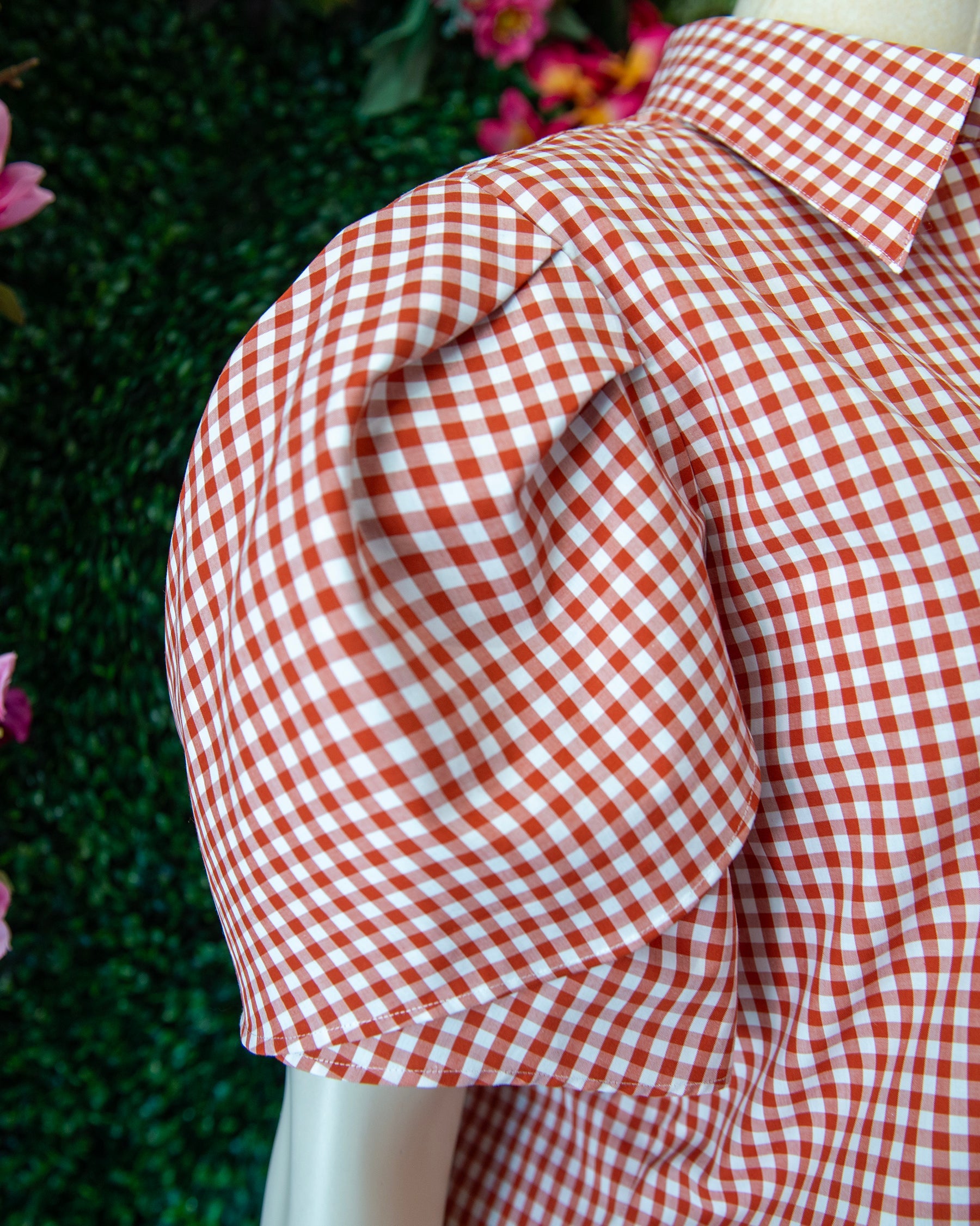 Orange Gingham Tulip Sleeve Popover