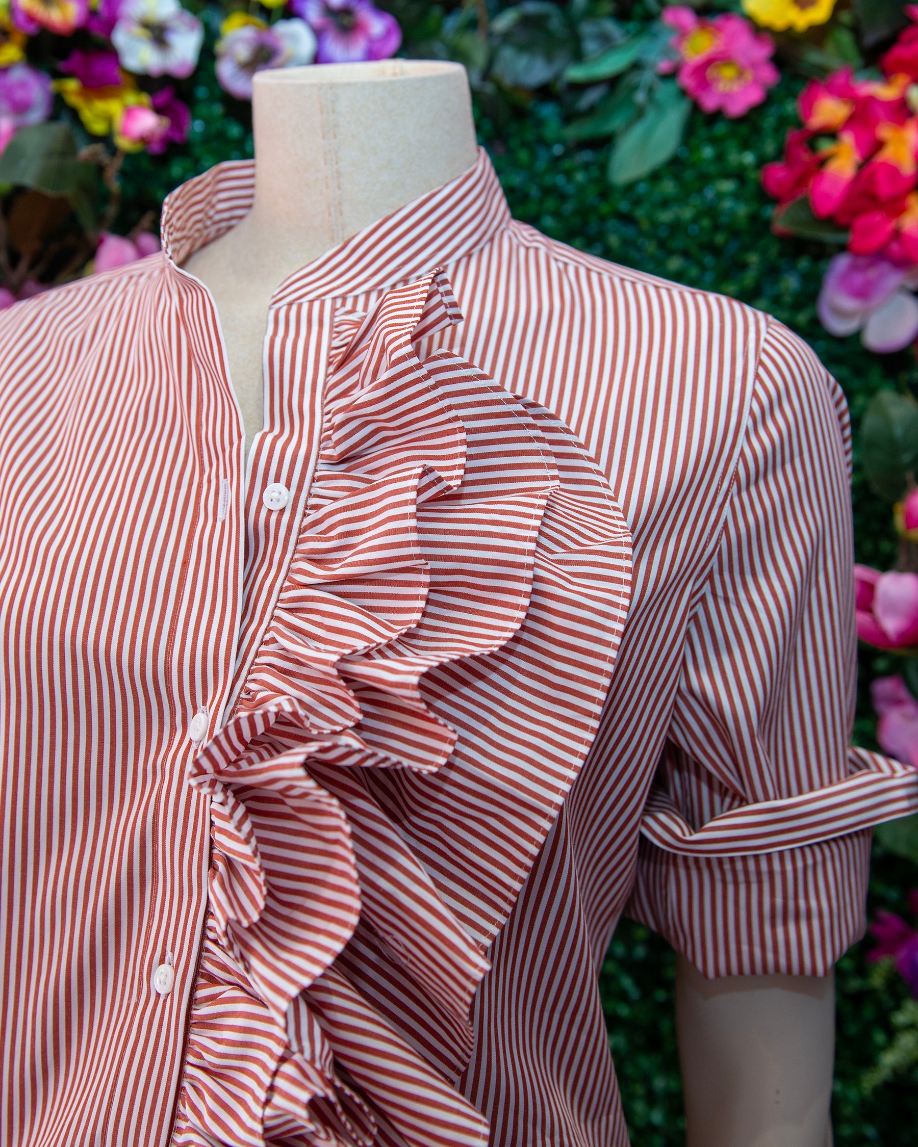 Orange Stripe Asymmetrical Ruffle