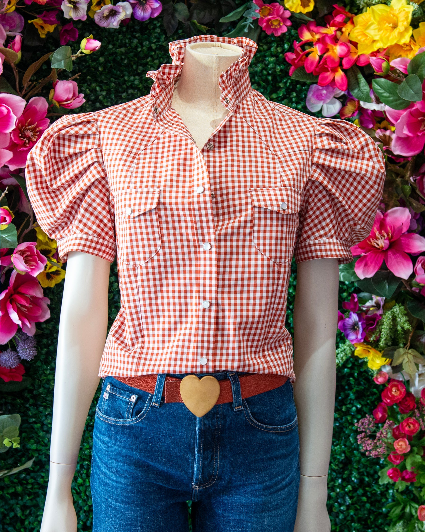 Orange Gingham Western Snap