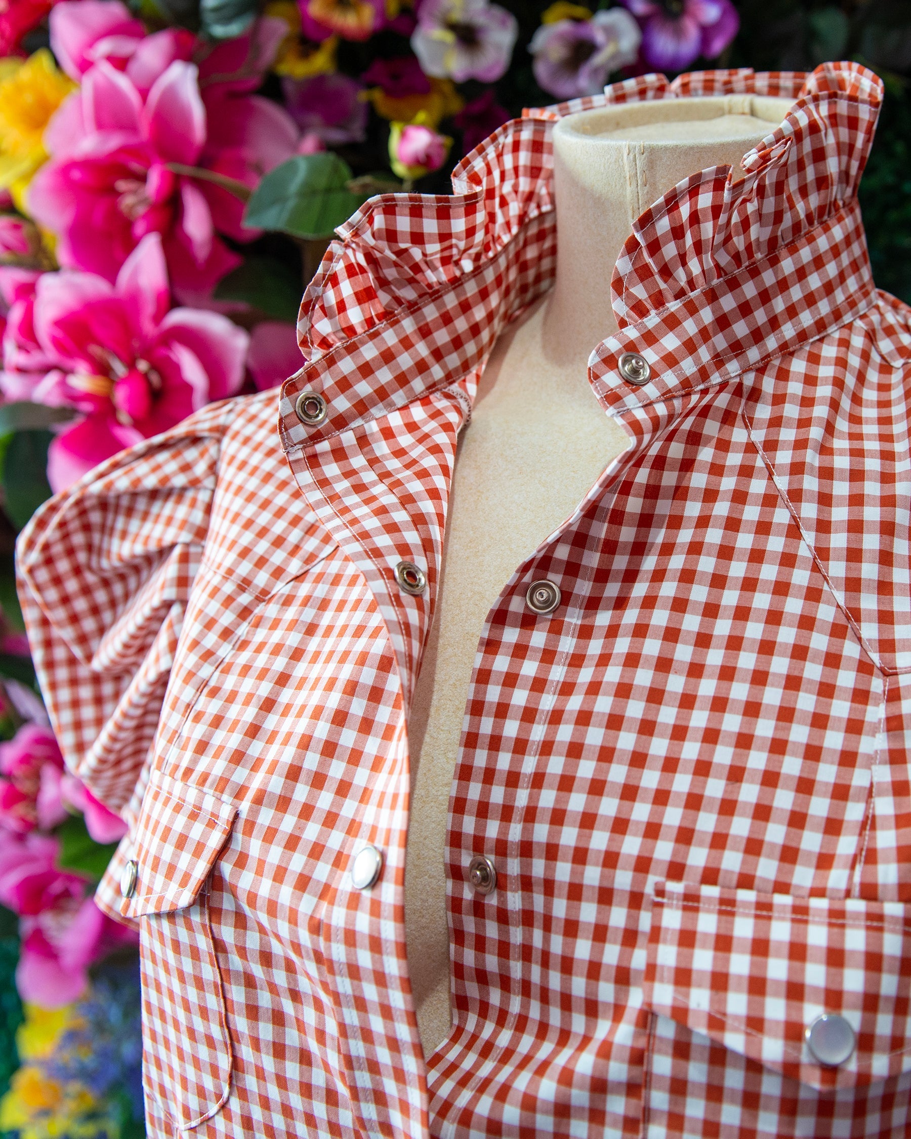 Orange Gingham Western Snap
