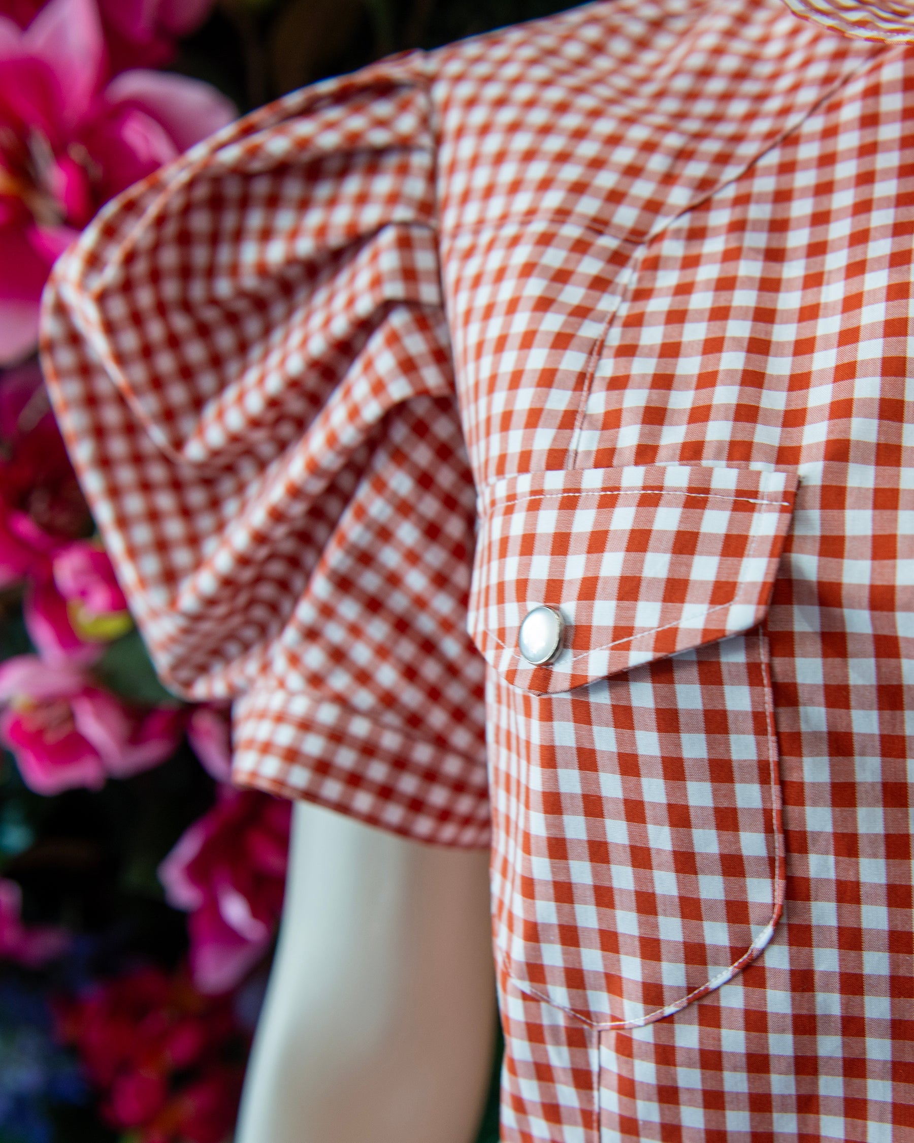 Orange Gingham Western Snap