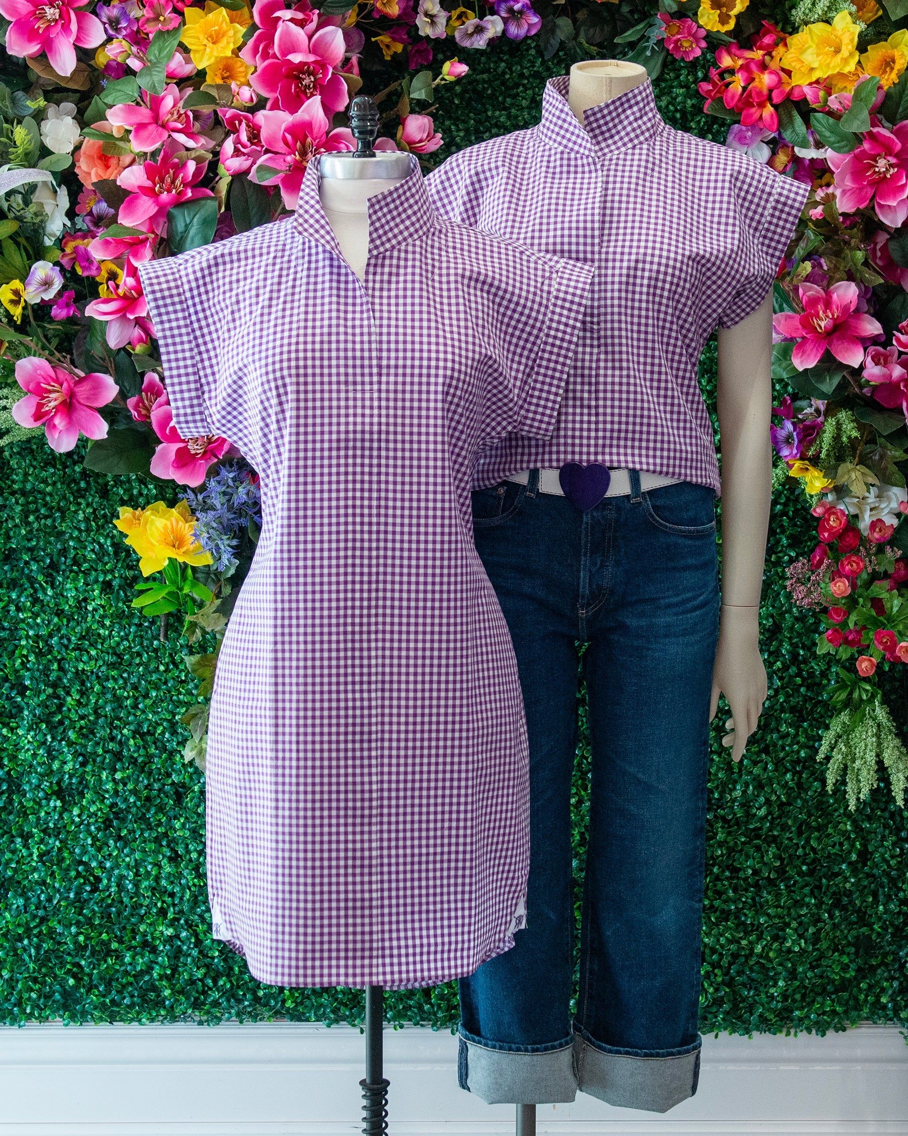 Purple Gingham Cap Sleeve Dress