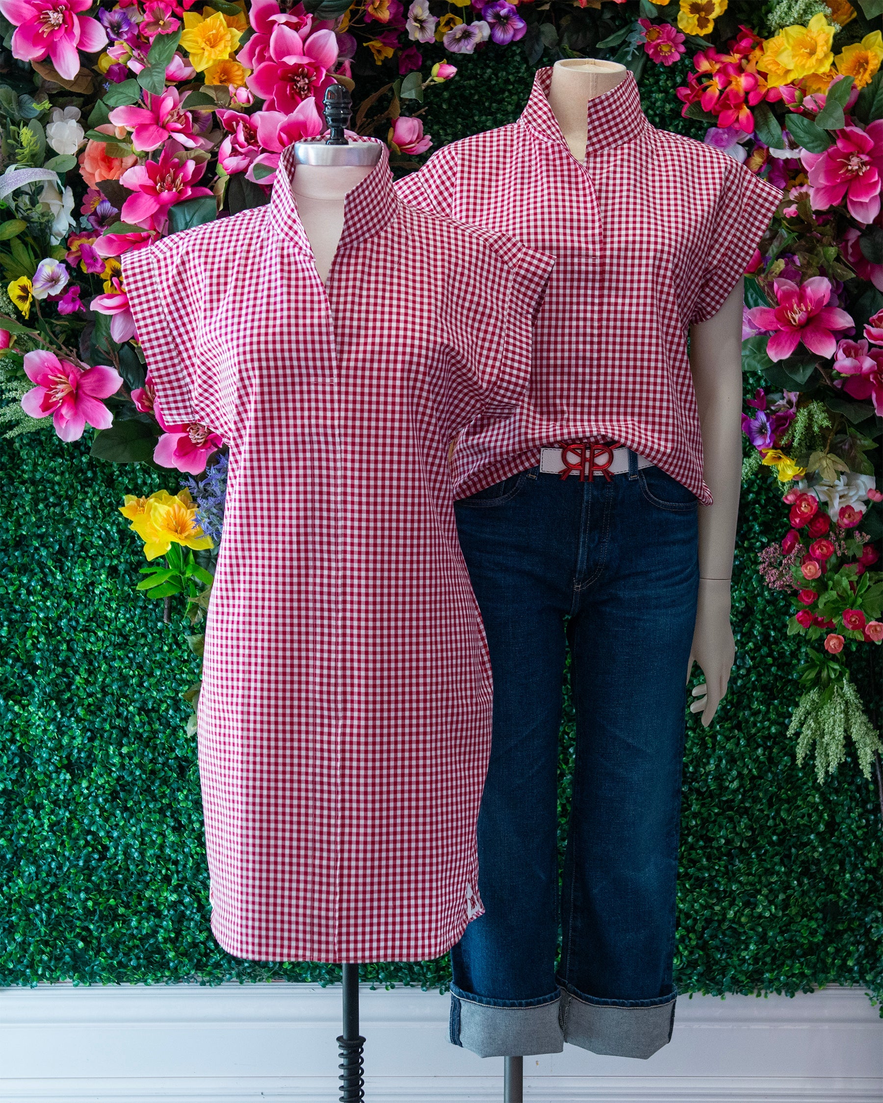 Red Gingham Cap Sleeve Dress
