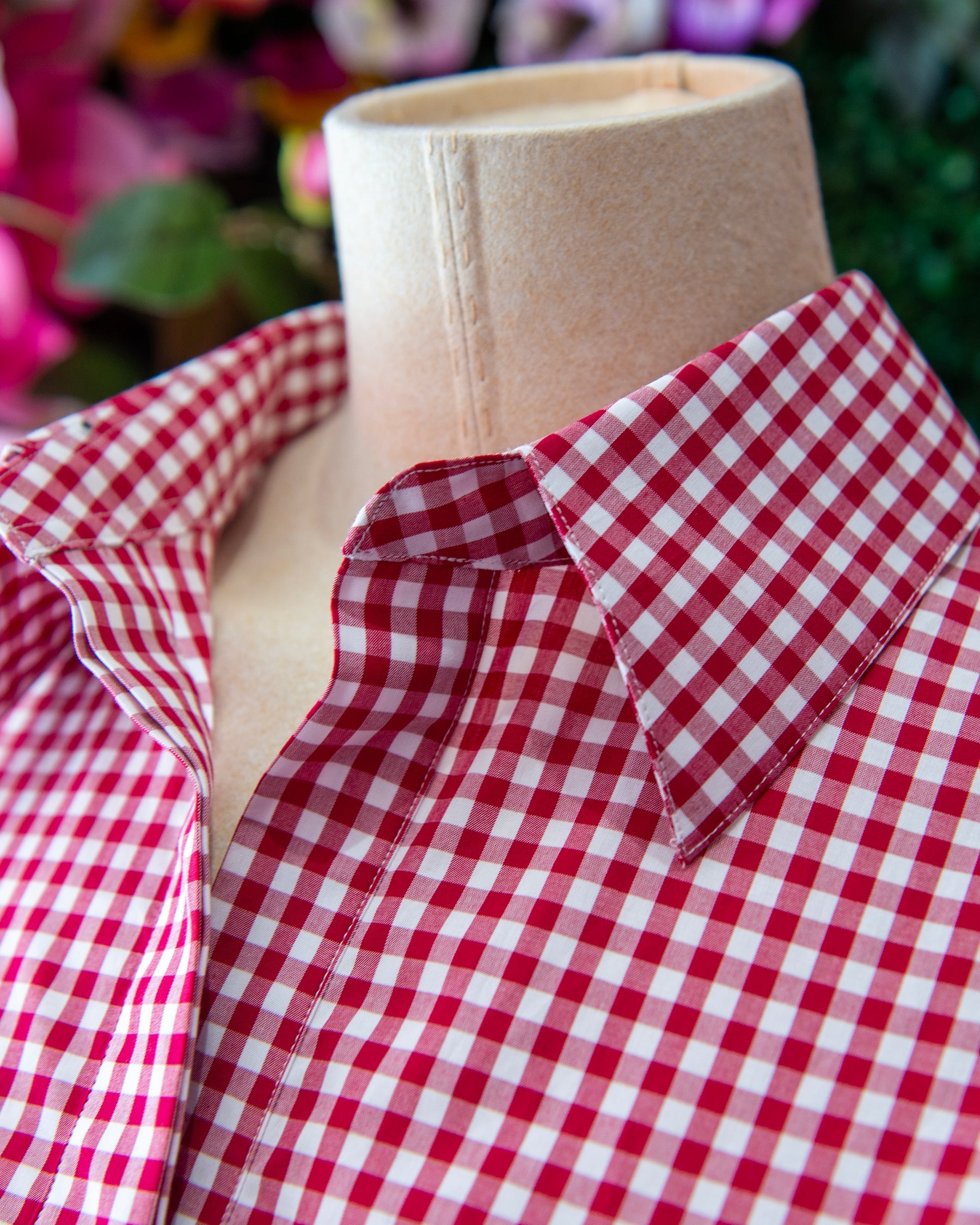Red Gingham Tulip Sleeve Popover