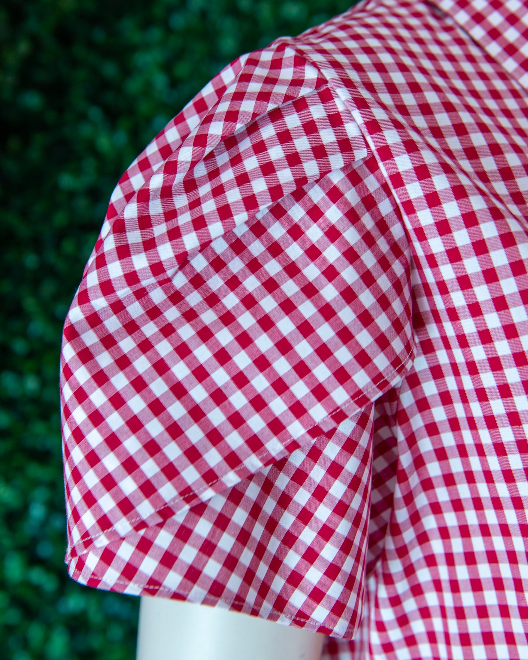Red Gingham Tulip Sleeve Popover