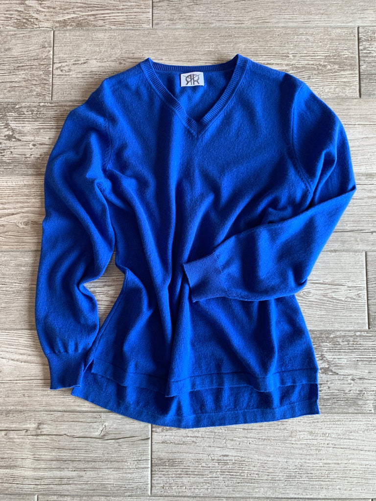 Royal Blue Cashmere V-neck Sweater