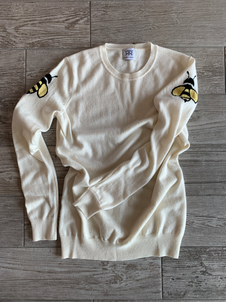 Bee Intarsia Crewneck Cashmere Sweater - Ivory