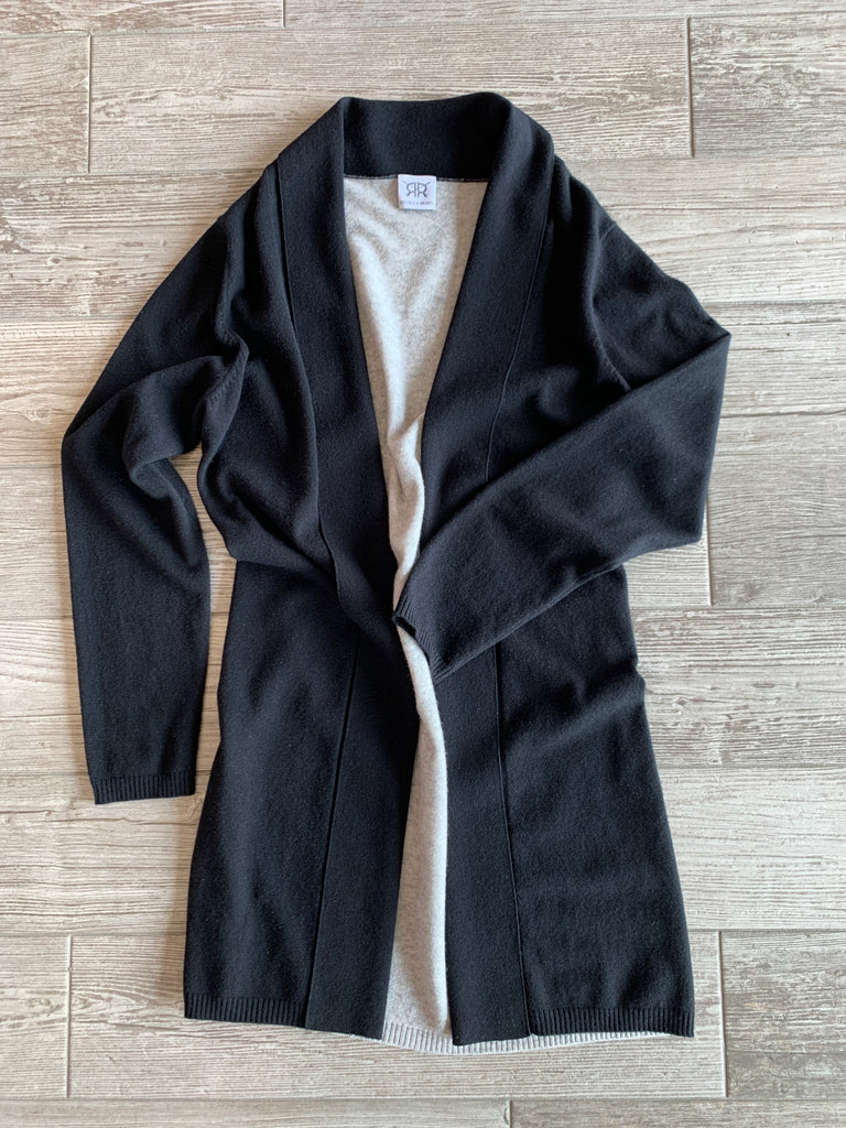 Long Cashmere Kimono - Black/Grey