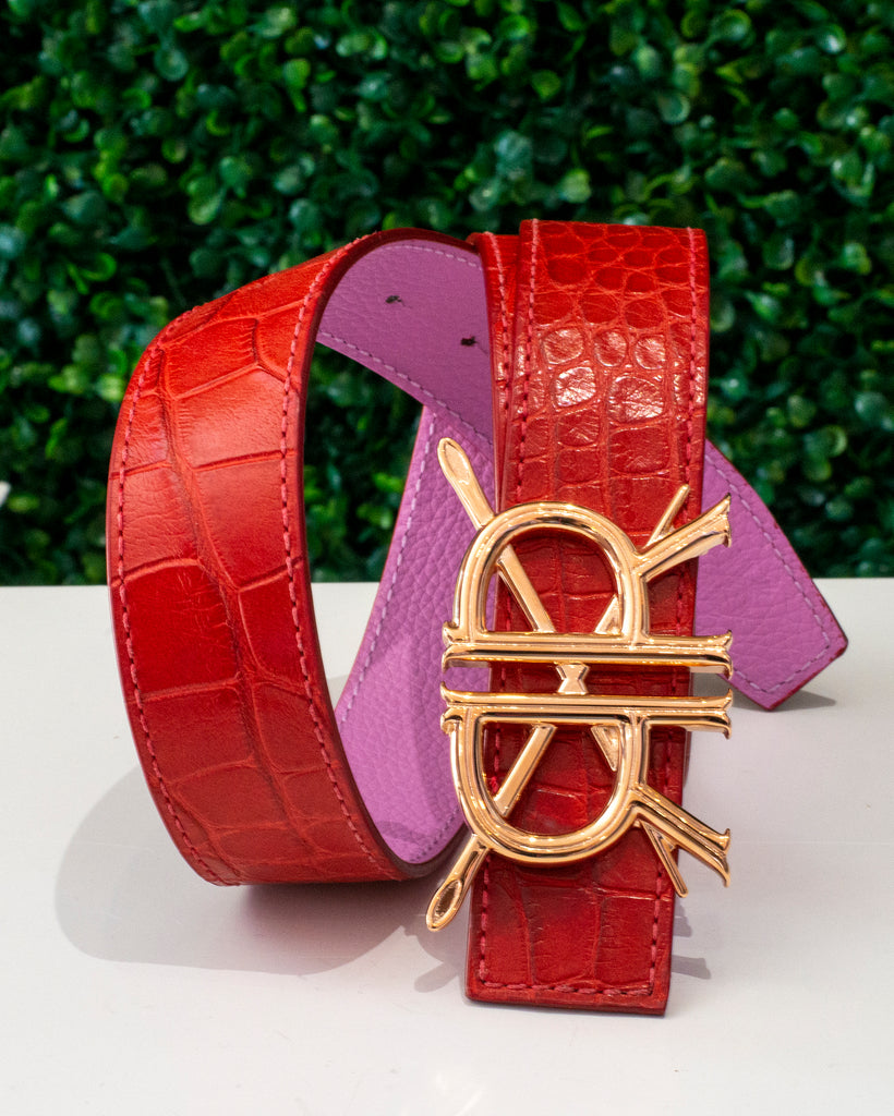 Red Alligator Belt Strap with Signature Buckle