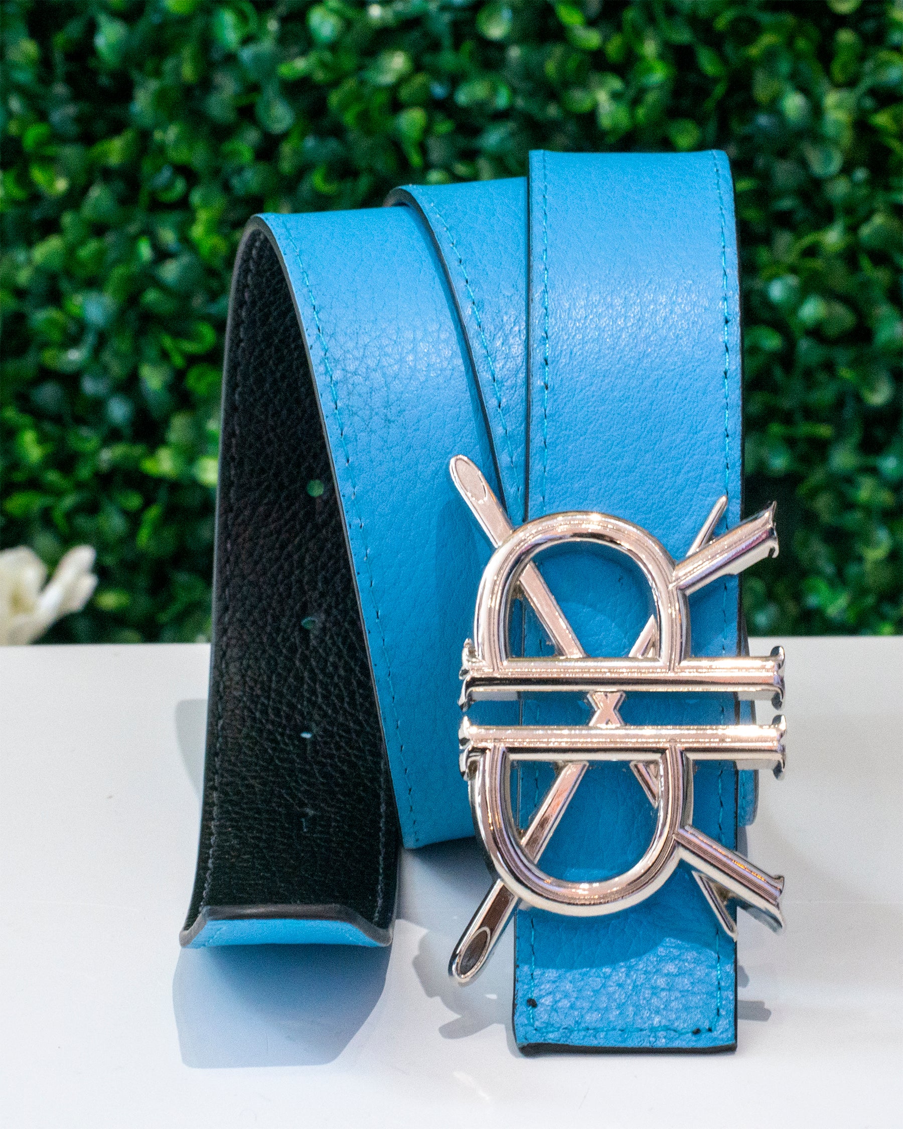 Sea Blue Leather Belt Strap with Buckle