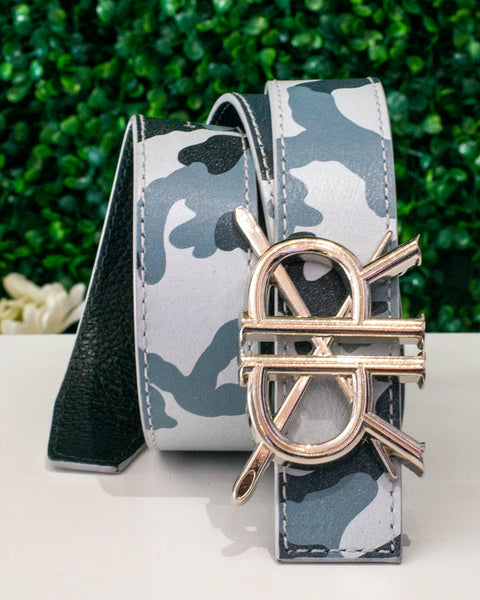 Leather belt,  Camo printed silver Silver Camo Leather Streets Ahead Belt – HTB Boutique main image 4
