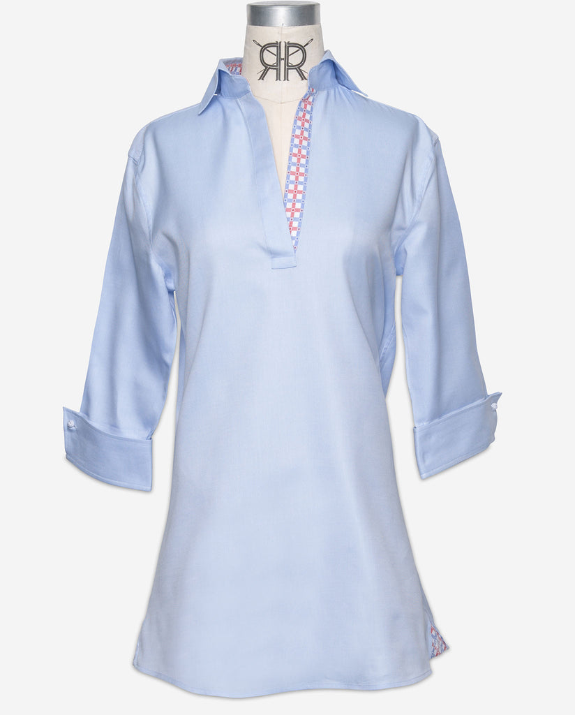 Tunic - Blue Oxford with Red/Blue Contrast Check