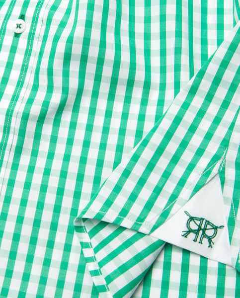 Tailored Shirt - White with Green Gingham Check Blouse by Double R No Monogram / Green / Custom Tailored Shirt - White with Green Gingham Check Blouse by Double R No Monogram / Green / Custom