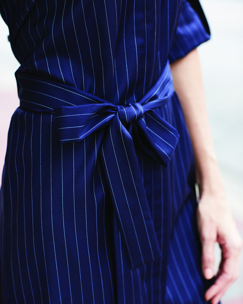 Penelope - Navy Pinstripe Suiting Dress