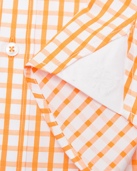 Tailored Shirt - Orange and White Gingham Check Button Down by Double R –  Double R Brand