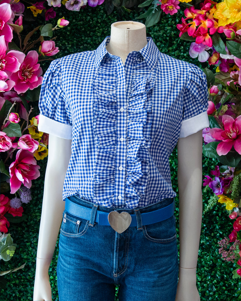 Blue Gingham S/S Ruffles