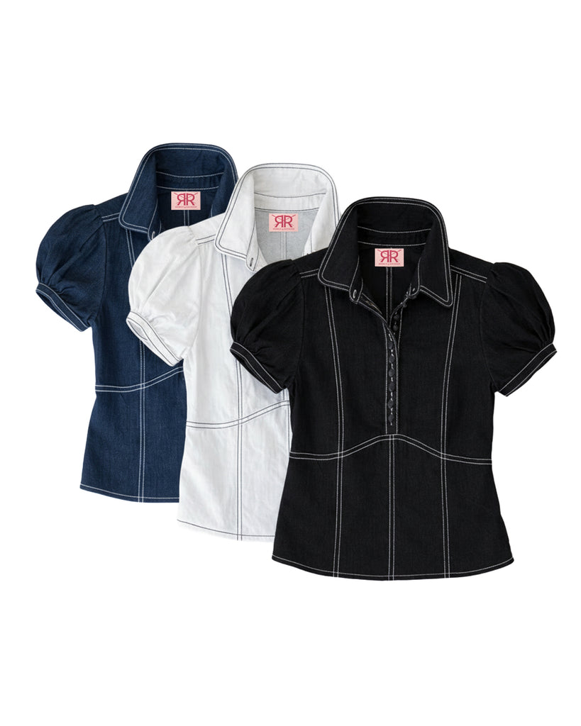 Puff Sleeve Popover - Button down ruffle by Double R – Double R Brand ...