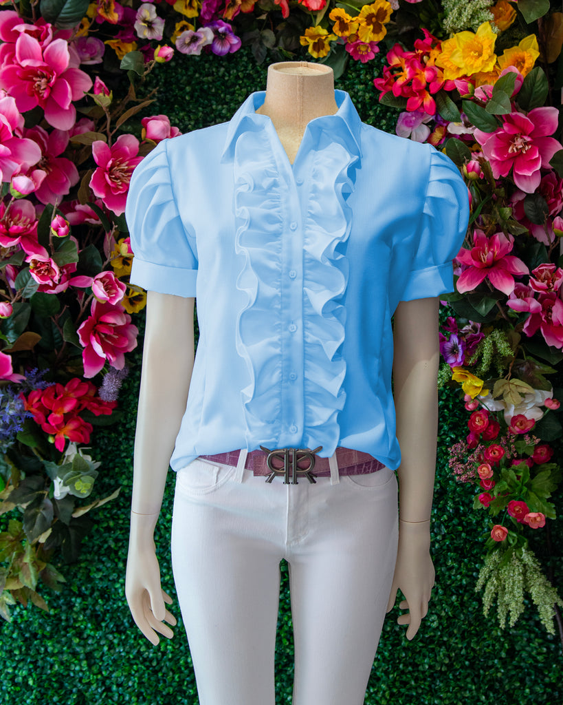 Pleated Sleeve Ruffle Button Down
