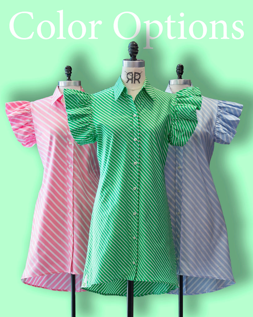 Flutter Sleeve Striped Shirtdress