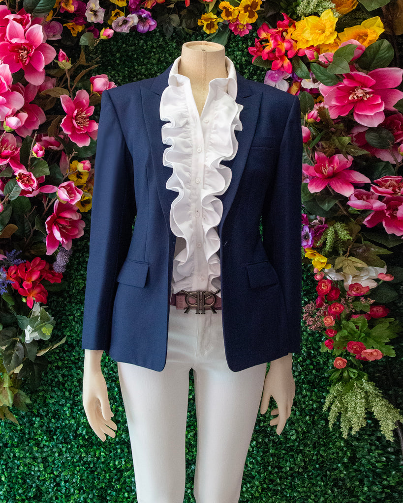 Pleated Sleeve Ruffle Button Down