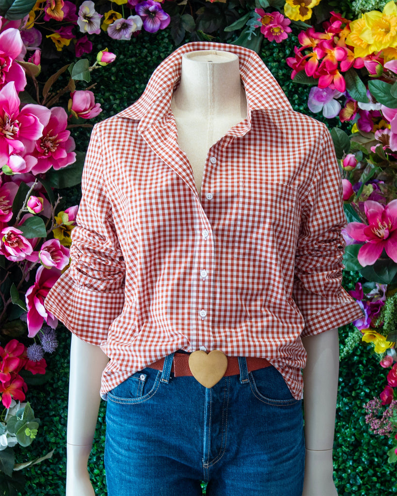 Orange Gingham Button Down