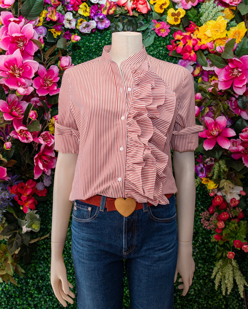 Orange Stripe Asymmetrical Ruffle