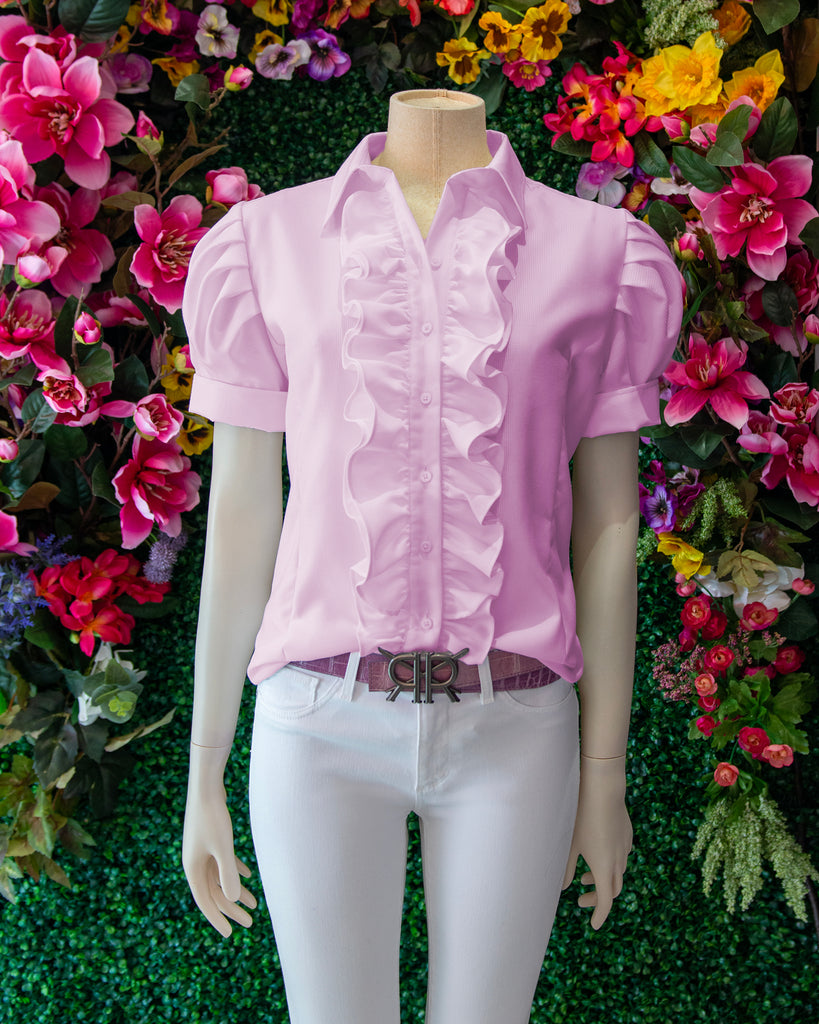 Pleated Sleeve Ruffle Button Down