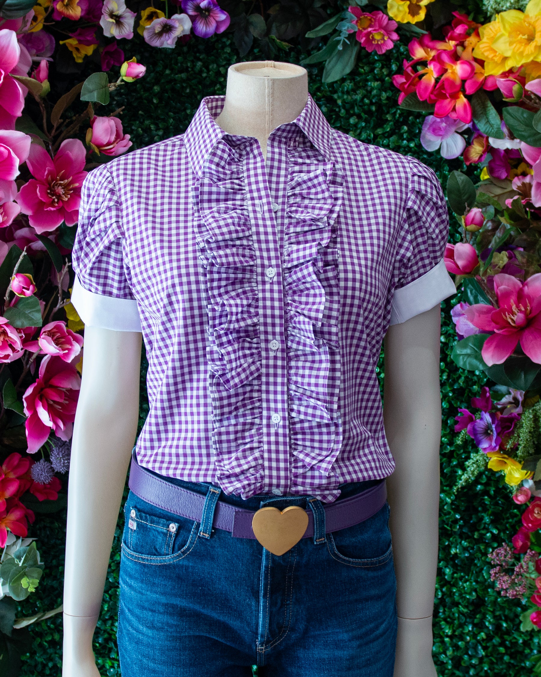 Purple Ruffels Orange Check Button Ruffle Top- by Double R Brand – Double R Brand - Dallas