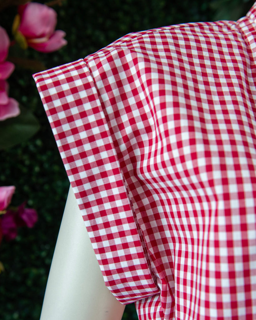 Red Gingham Cap Sleeve Dress