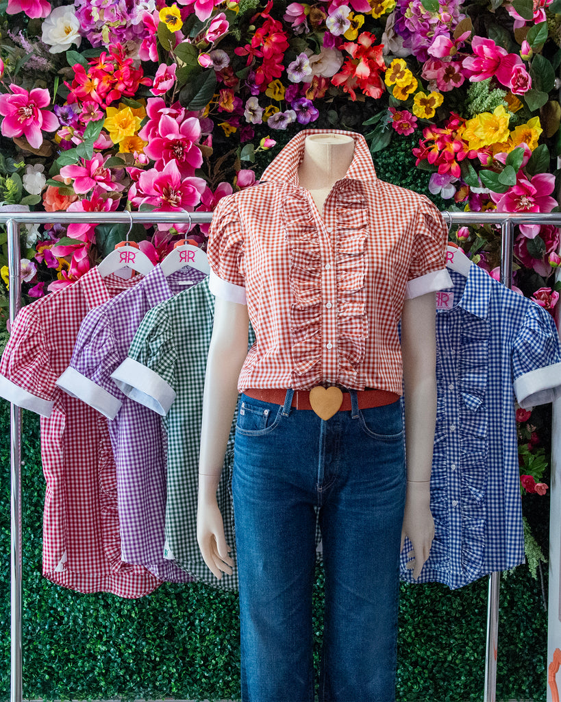 Pleated Sleeve Gingham Ruffle