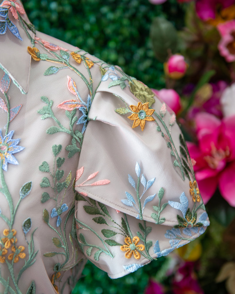 Tulip Sleeve Embroidered Lace Overlay Set