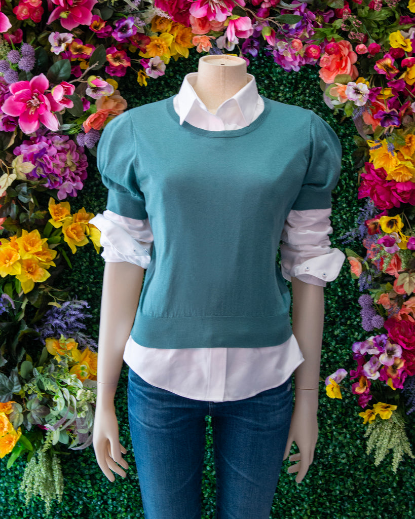 Pleated Sleeve Silk Cashmere Sweater