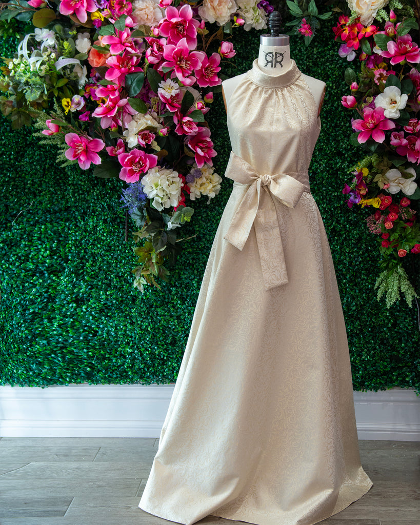 Holland & Sherry Gold Brocade Gala Halter Dress