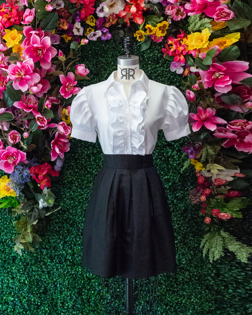 Pleated Sleeve Ruffle Button Down