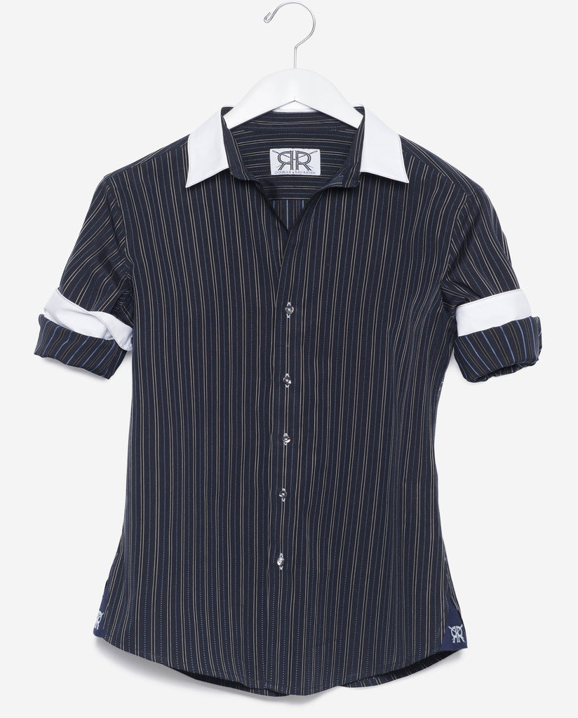 Tailored - Navy with Blue Stripes and White Collar and Cuffs