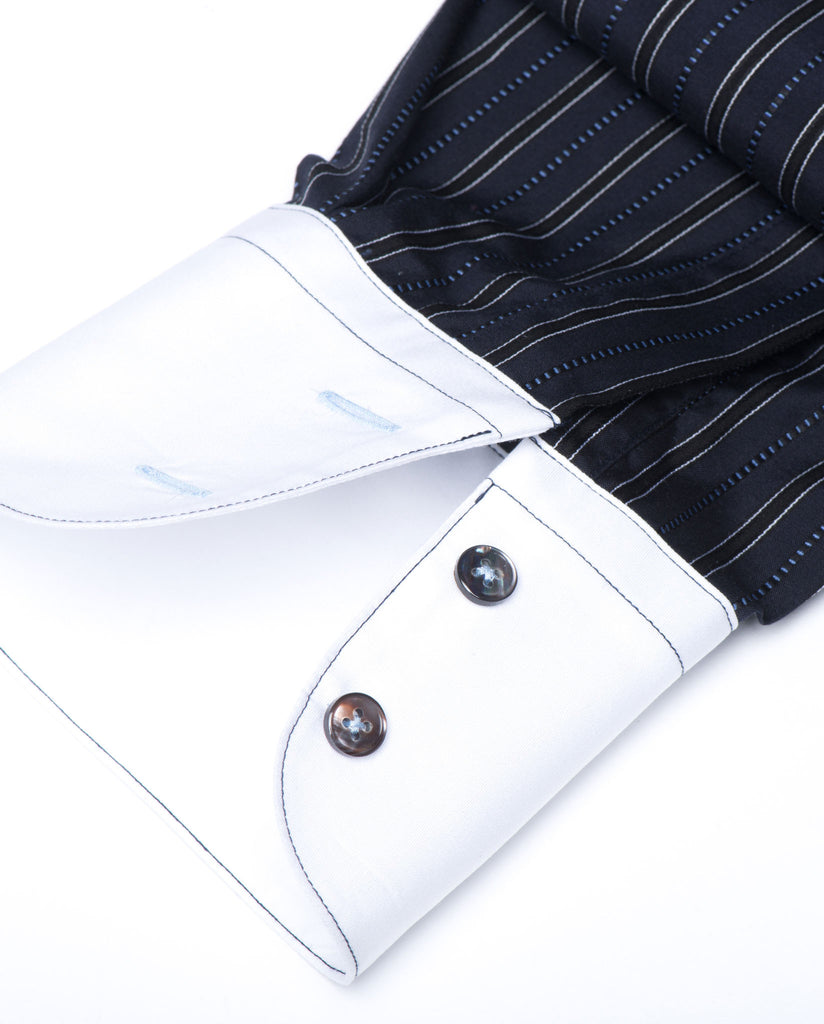 Tailored - Navy with Blue Stripes and White Collar and Cuffs