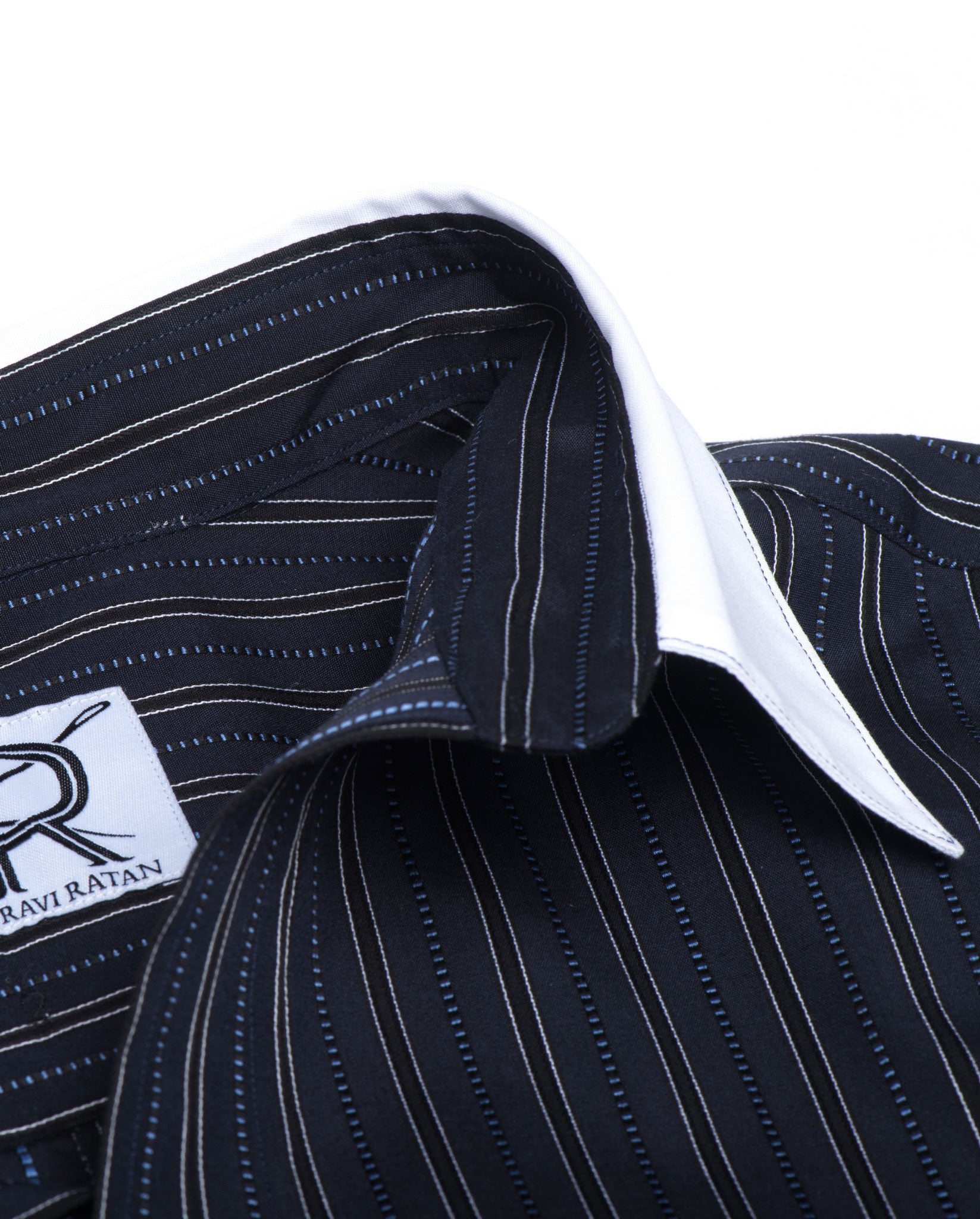 Tailored Shirt- Navy Stripe with White Collar and Cuffs Women's Blouse Double R Brand - Dallas Tailored Shirt- Navy Stripe with White Collar and Cuffs Women's Blouse Double R Brand - Dallas