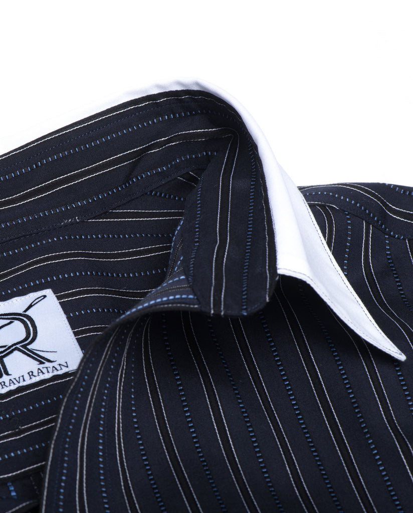 Tailored - Navy with Blue Stripes and White Collar and Cuffs