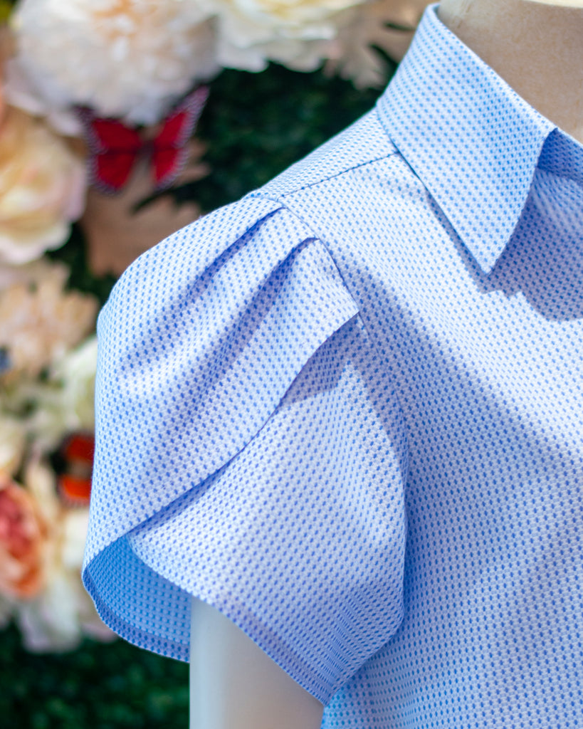 Blue Cotton Tulip Sleeve Tunic