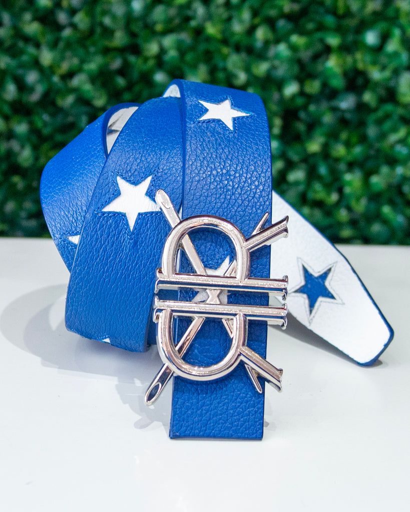 Blue Star Inlay Belt Strap with Buckle