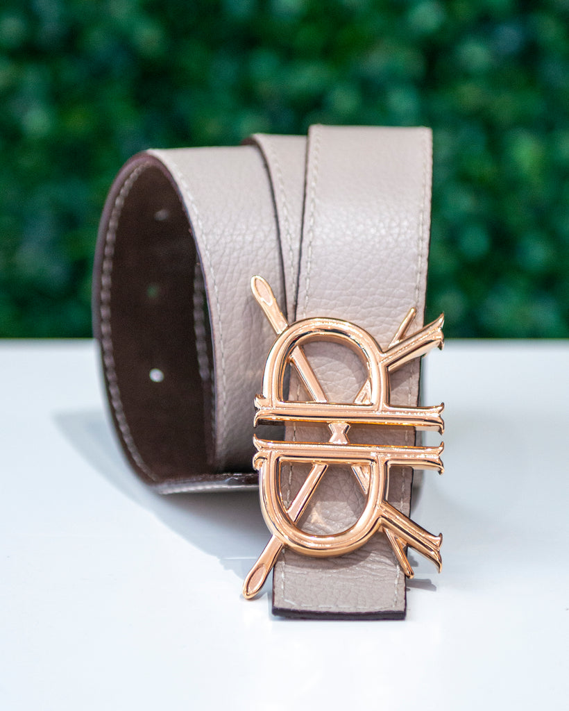 Bone Pebble Grain Leather Belt Strap with Buckle