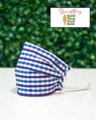 Double Blue Gingham Check Cotton Mask