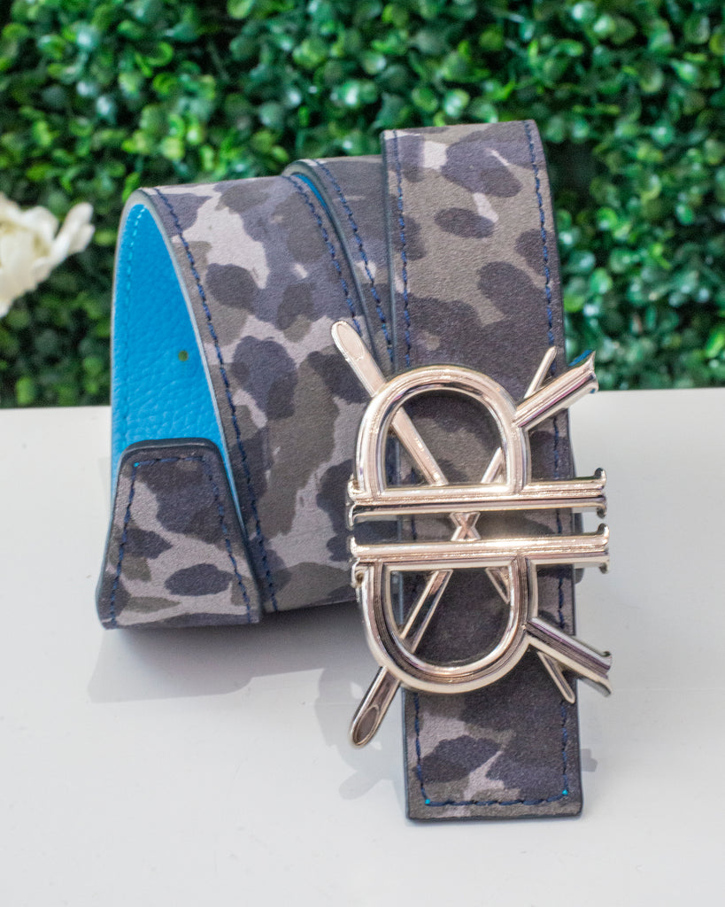 Grey Camo Suede Belt Strap with Buckle