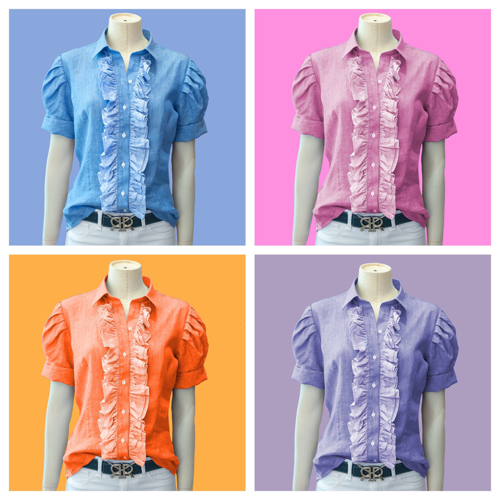 Linen Ruffle Button Down