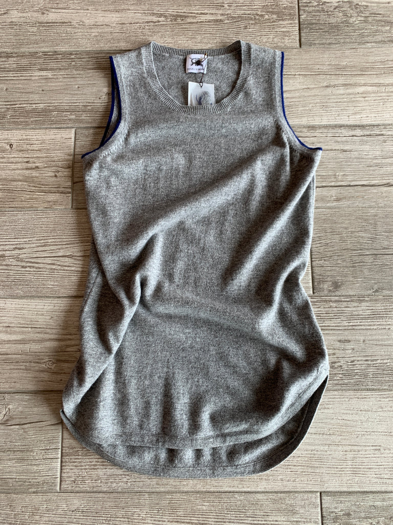 Sleeveless Scoop Hem Cashmere Sweater - Flannel/Navy